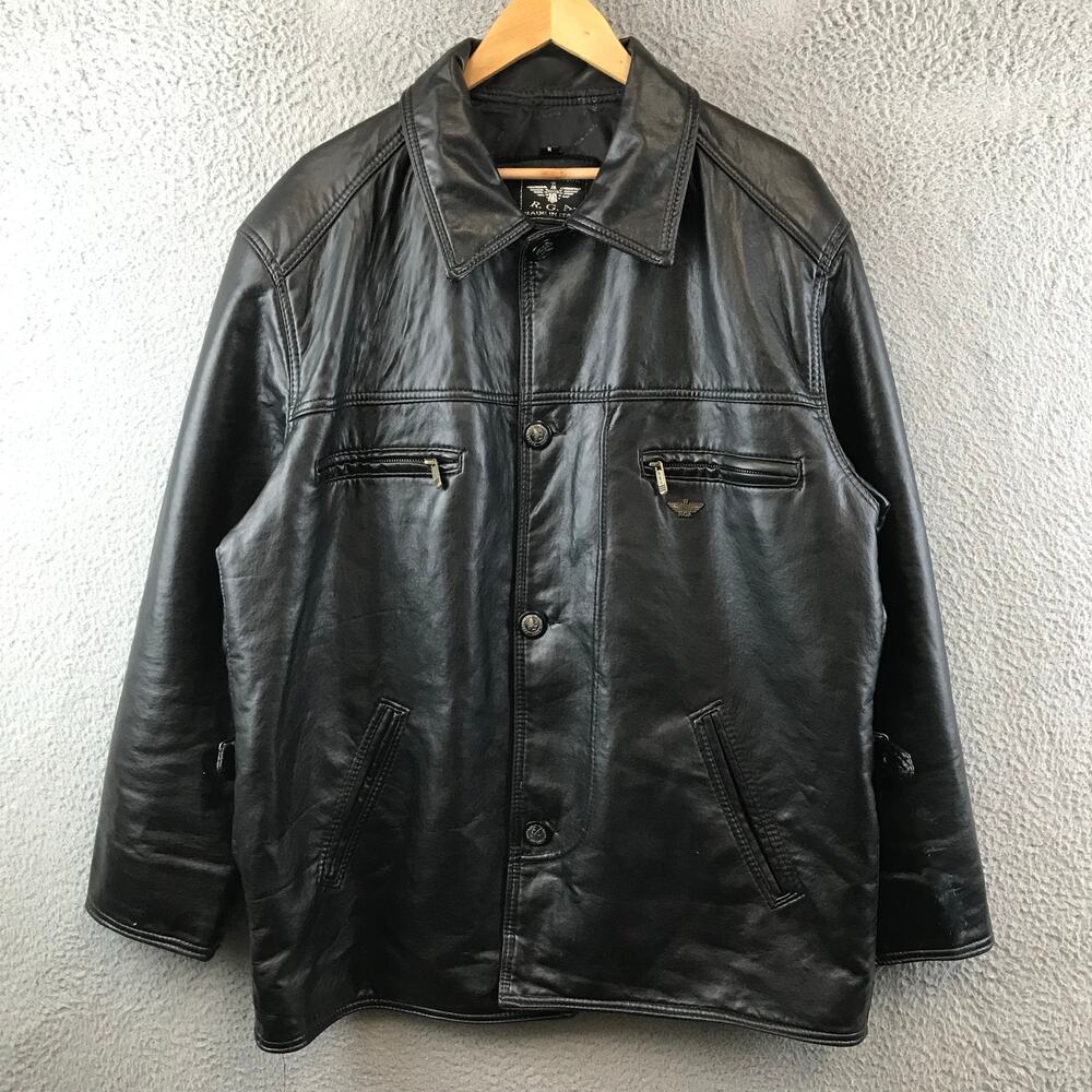 Vintage reportage RGA Italy men soft coat jacket faux leather black‎ M
